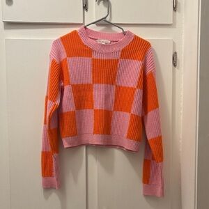GREY LAB Pink and Orange Checkered Sweater